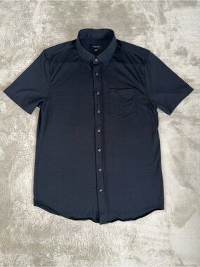 Unbound Merino Men's Medium Short Sleeve Merino Wool Button‑Up Shirt In Black